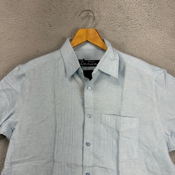 Burgoyne Irish Linen Adult Mens Button Up Shirt 2XL Light Blue Short Sleeve NEW